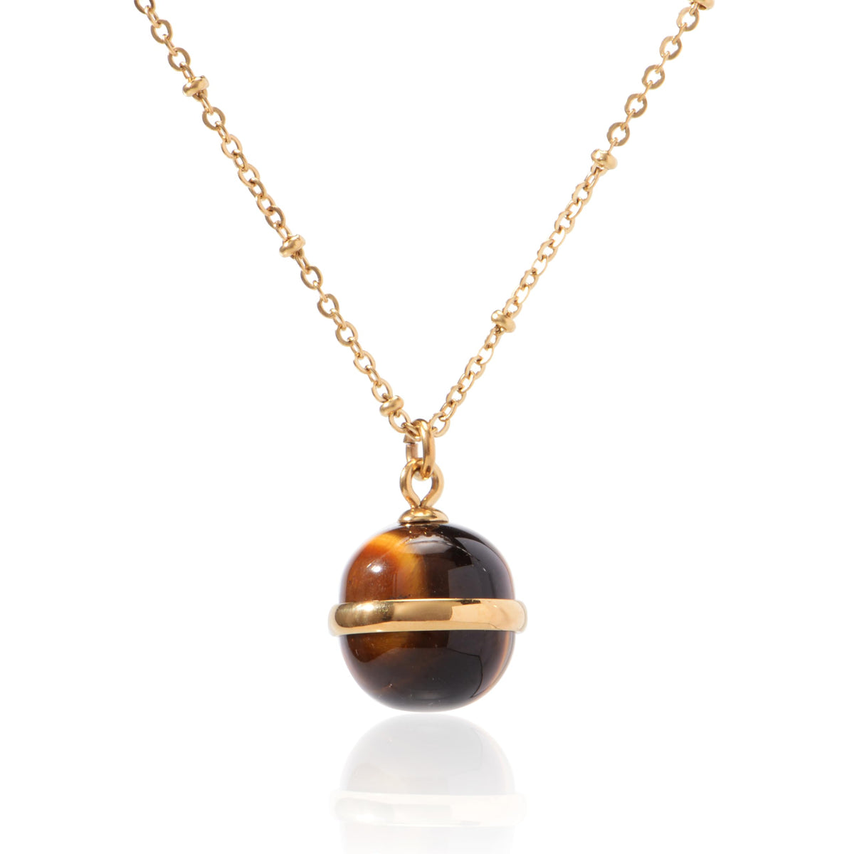 XISAINI Tiger Eye Crystal Pendant Necklace Stainless Steel Chain Necklace Adjustable Healing Crystal Necklace For Women (Tiger Eye)