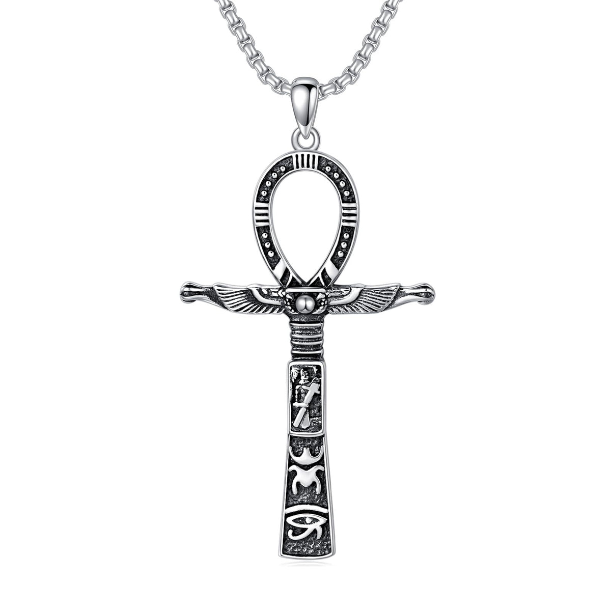 Swordgod Ankh Necklace Men 925 Sterling Silver Ankh Necklace Egyptian Necklace Ankh Cross Necklace Ankh Necklace for Men Fathers Day Valentine Day Birthday Anniversary Christmas Gifts for Men Him