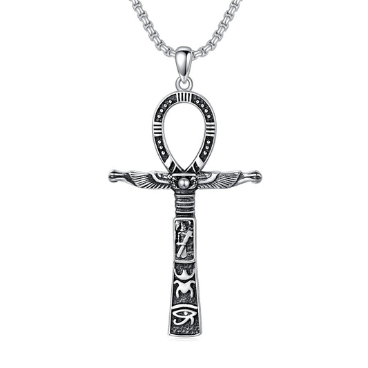 Swordgod Ankh Necklace Men 925 Sterling Silver Ankh Necklace Egyptian Necklace Ankh Cross Necklace Ankh Necklace for Men Fathers Day Valentine Day Birthday Anniversary Christmas Gifts for Men Him