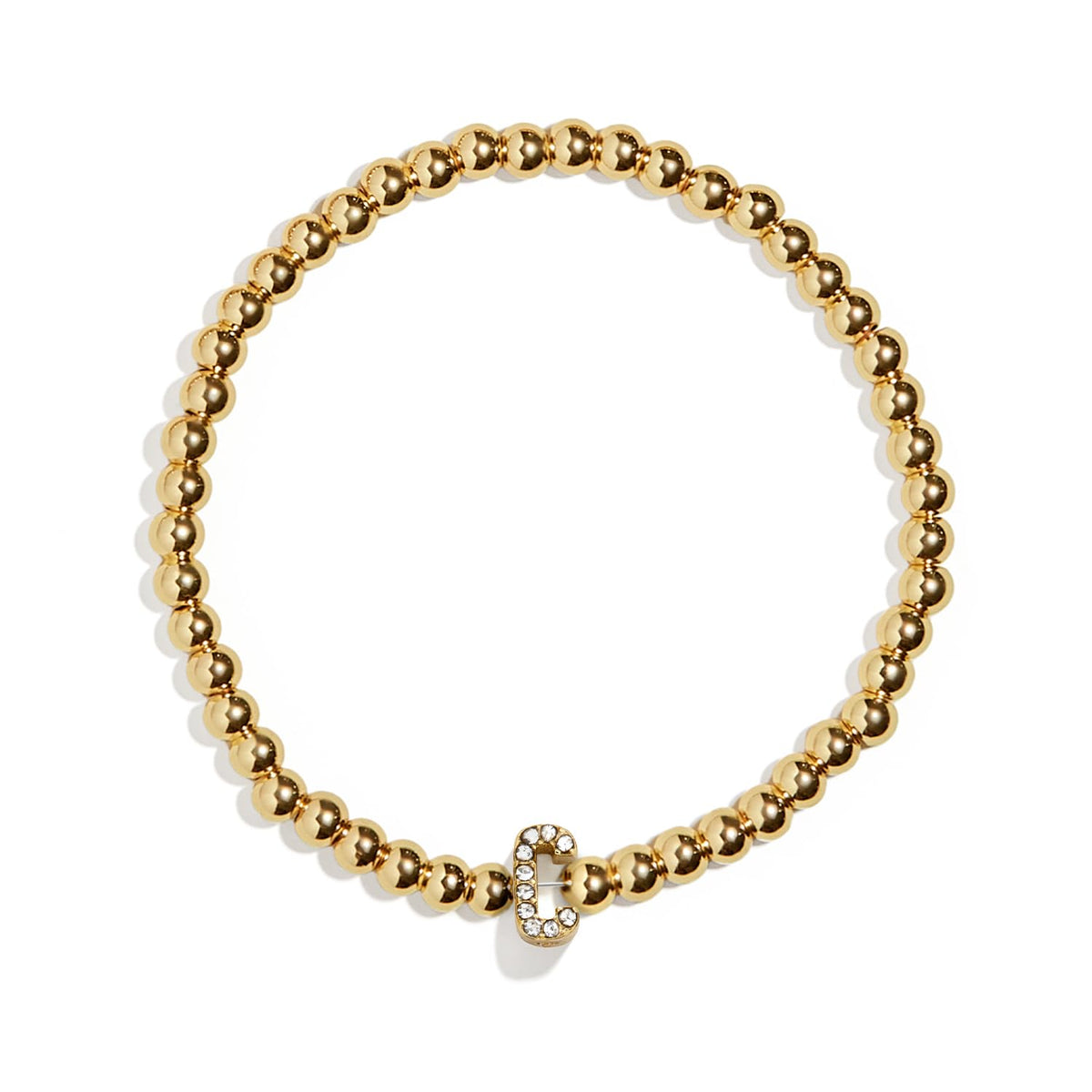 BaubleBar Pavé Initial Pisa Stretch Bracelet - Personalized Gold-Plated Bracelet for Women Beaded Sparkly Initial Bracelet Stacking Bracelet Custom Ball Bracelet - Vertical Pave Initial - Letter C